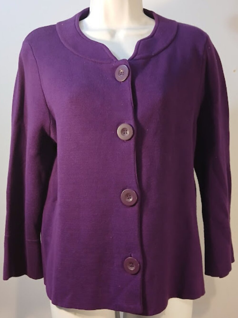 Chicos purple jacket Size 1 no collar 100% Cotton oversize buttons